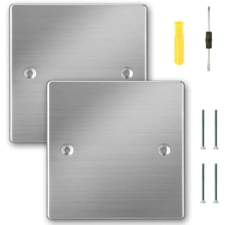Set 2 placi acoperire priza inox argintiu 1 modul 8x8cm