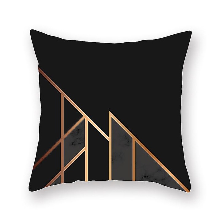 Dekoratív párnahuzat, geometrikus mintás, fekete-arany, 45x45cm