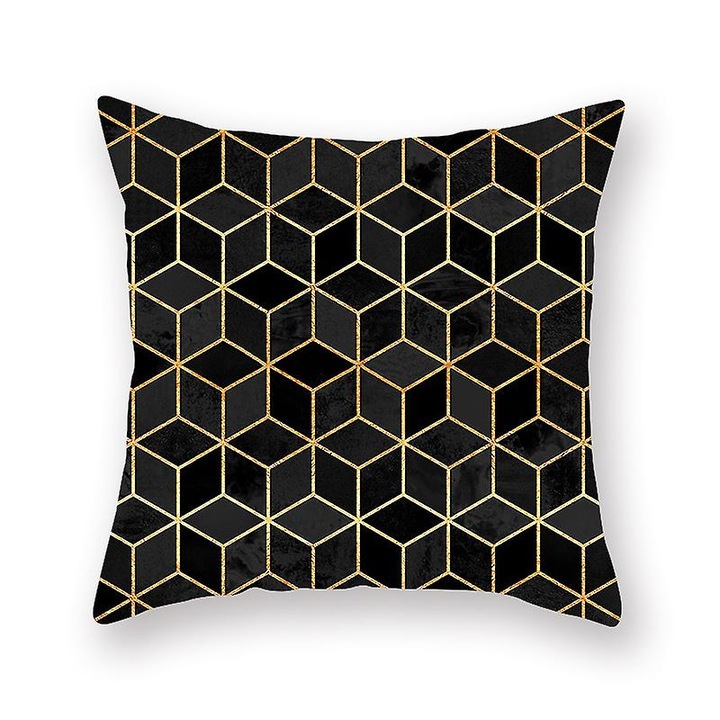Dekoratív párnahuzat, geometrikus mintás, fekete-arany, 45x45cm