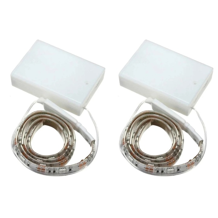Set 2 benzi LED RGB 50x1.5cm, flexibil, rezistent la apa, alimentare baterii, multicolor