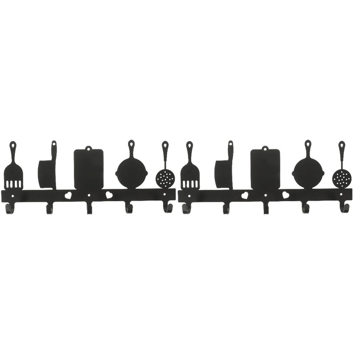 Set 2 cuiere de perete, fier, negru, 34x14x3cm, rezistente si multifunctionale