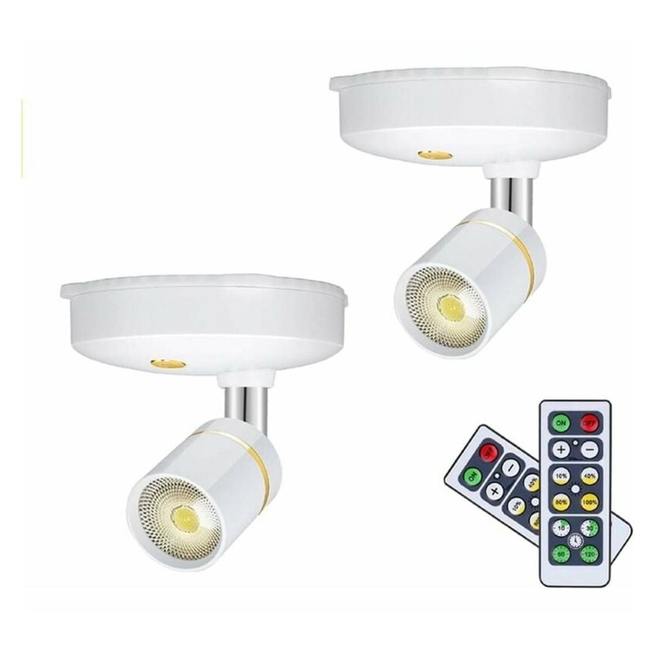 Spoturi wireless, set 2 bucati, LED reglabil, alb cald, 4.5V, 0.6W