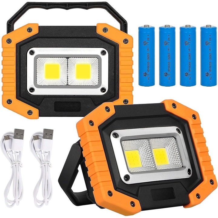 Hordozható LED projektor 2000 lumen 30W, IP65, 3 világítási mód, 2 készlet, fehér, 180x állítható