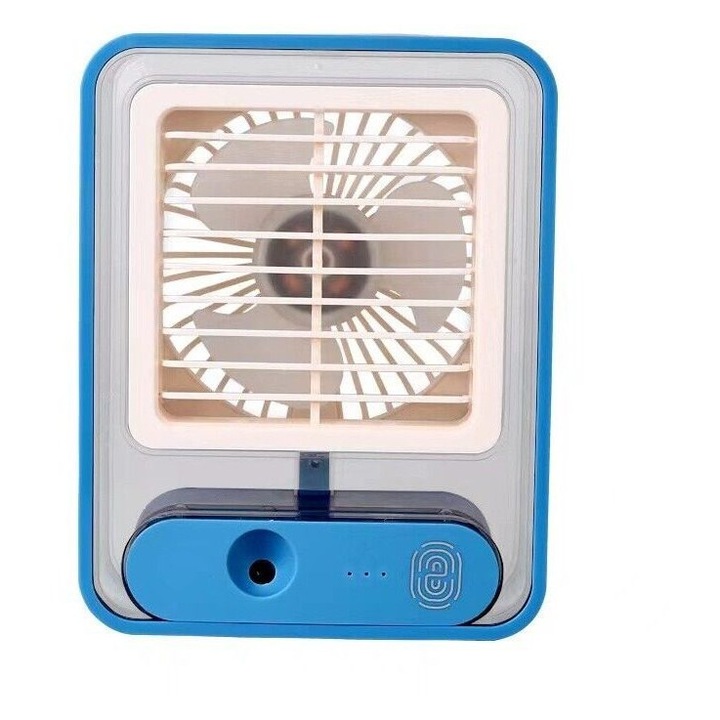 Mini hordozható ventilátor, 3 sebességes, kék, 60ml, 1500mAh, USB, 4 óra üzemidő