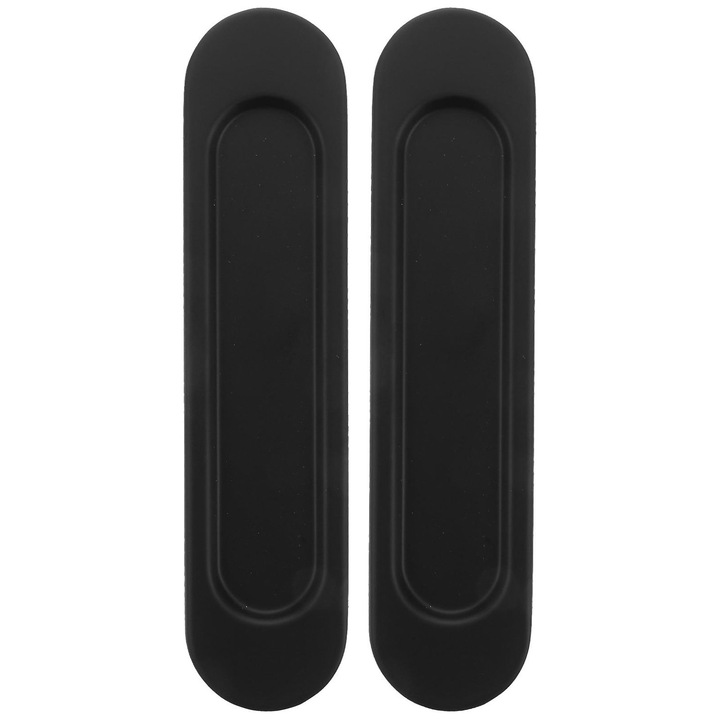 Комплект от 2 овални дръжки за плъзгащи врати, алуминий, черен, 14.5x3.4x0.5cm