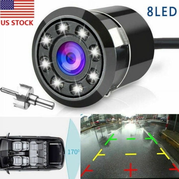 Vízálló tolatókamera, 170 CMOS, 8 LED, éjjellátó, 170°