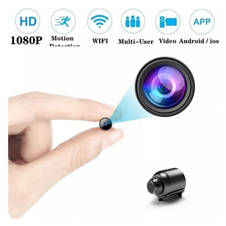 Mini vezeték nélküli megfigyelő kamera 1080P, éjjellátó, WiFi, kompakt