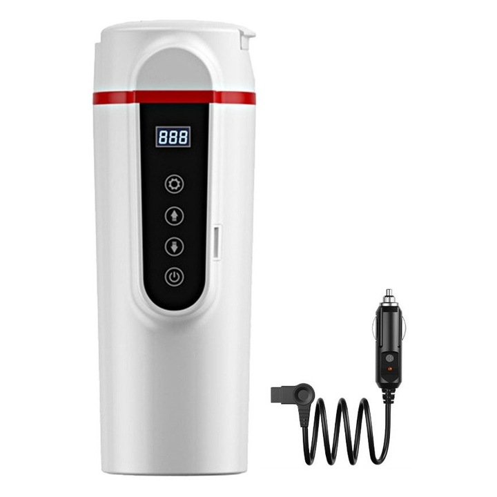Hordozható elektromos vízforraló 420ml fehér 7x23cm autóba 12V-24V