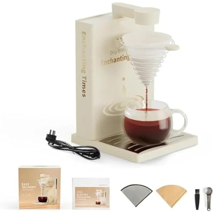 Cafetiera portabila pliabila, portii individuale, filtru reutilizabil, negru, 300ml