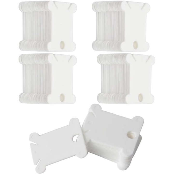 Készlet 100 műanyag bobina szervező hímzőcérna fehér 3.8x3.5cm