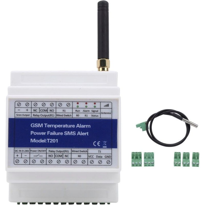 Alarma temperatura GSM cu alerta intrerupere curent si telecomanda, negru, 9V-24V, 96.5x72x59mm