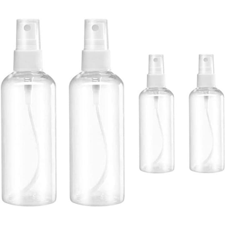 4 db átlátszó spray flakon készlet 50mlx2 100mlx2 újratölthető PET