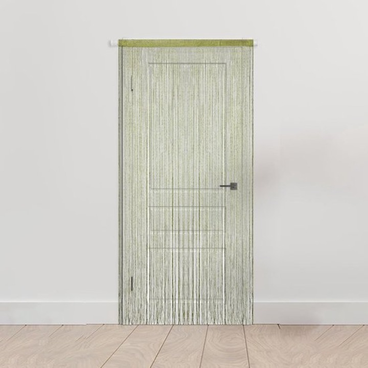 Függöny rojtokkal, 200x100cm, zöld, poliészter, kristálygyöngyökkel