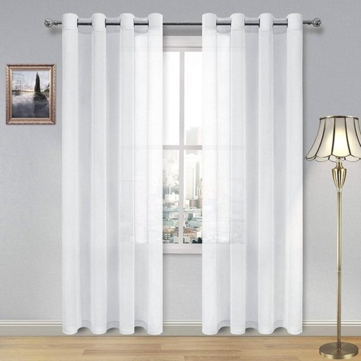 Féláttetsző voile függönyök, 2 db-os szett, 210x134 cm, fehér, poliészter, könnyű és puha