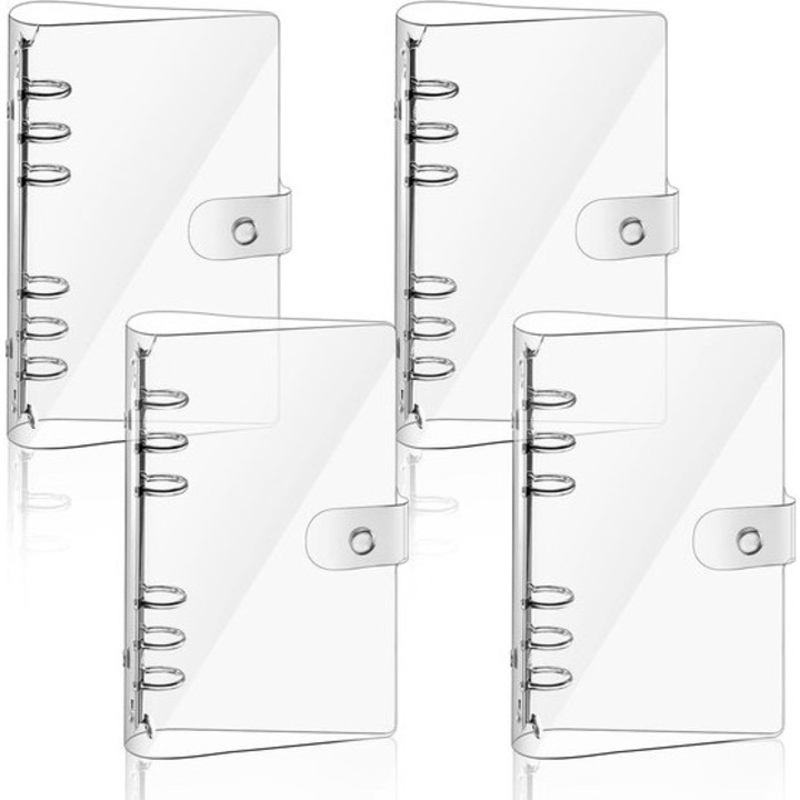 Biblioraft A5 transparent 6 inele PVC 23.5x18cm set 4 bucati