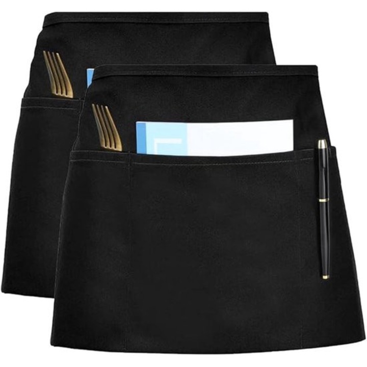 Sort bucatarie unisex, 60x30cm, negru, poliester, buzunare intarite