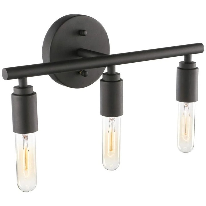 Lumina de perete neagra retro, 3 becuri, metal, 40cm, stil industrial