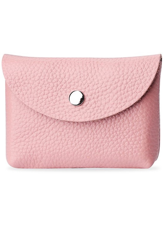 Portofel dama mini, piele PU, roz, 12x8cm, cu clapeta si buzunar cu fermoar