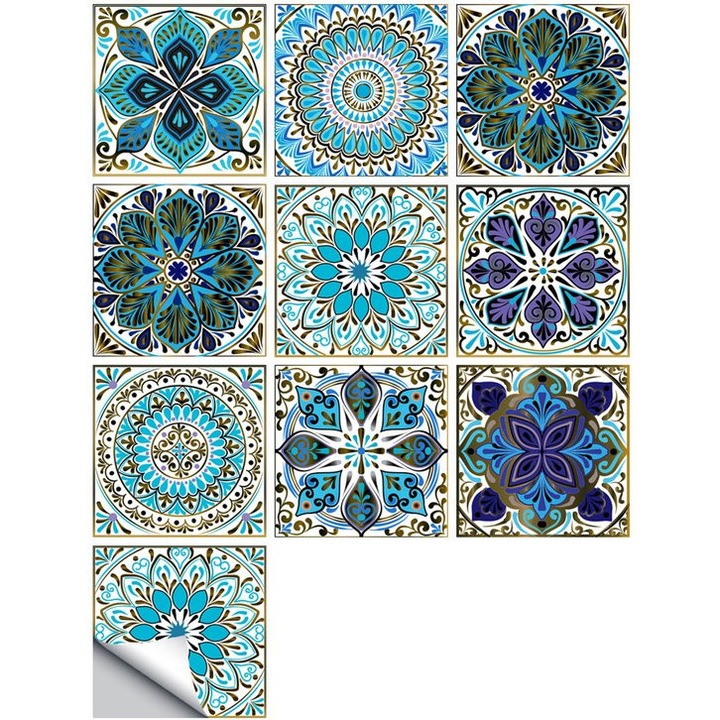 10 db öntapadós PVC csempe készlet, víz- és olajálló, 10x10cm, többszínű