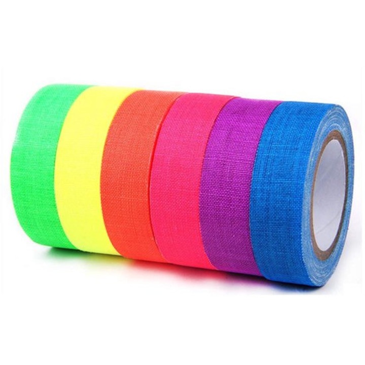Fluoreszkáló ragasztószalag készlet, 6 szín, 15mmx5m, fekete