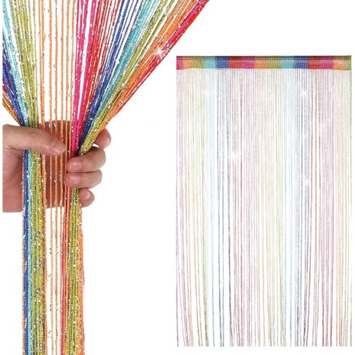 Többszínű gyöngyfüggöny, 100x200cm, dekoratív, csillogó kristályokkal