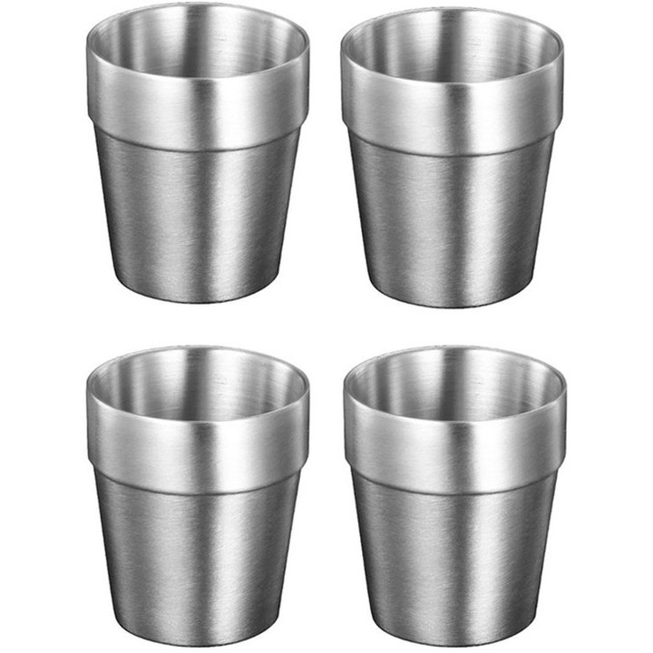 Set 4 cani inox 304, duble, 300ml, argintiu