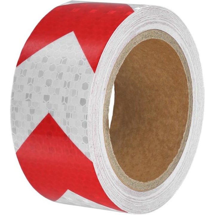 Öntapadós fényvisszaverő szalag, 3x5cm, fehér-piros, PVC