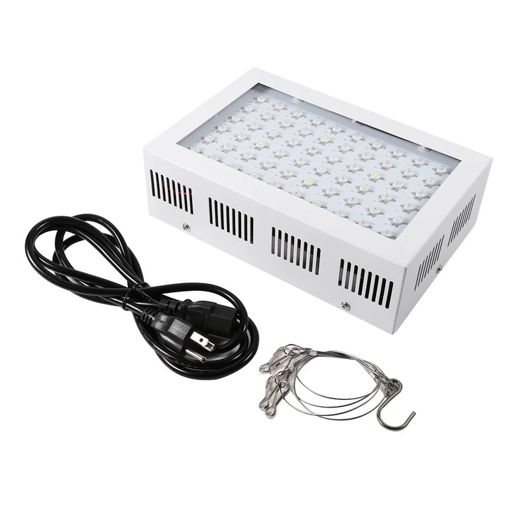 Lampa de crestere LED ZYBLSSBB LSM2xh2631-BCS0039731, 600W, 60 LED (39 rosu + 11 albastru + 4 alb cald + 1 alb + 1 IR + 1 UV) spectru complet, 85-265V, acoperire ≈11 m², alb, 25 x 6.5 x 7.5 cm