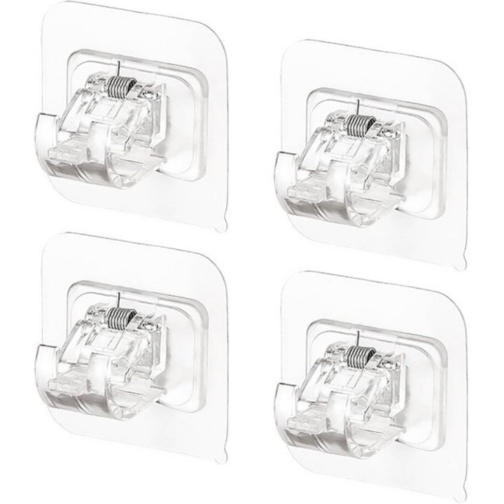 Set 4 suporturi autoadezive pentru bara perdea, transparent, fara gaurire
