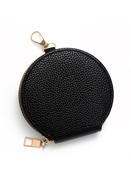 Portofel dama compact vintage, piele PU neagra, 10.5x2.5x13.6cm, cu breloc metalic