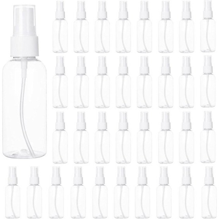 35 db mini spray flakon készlet, 60 ml, átlátszó, újrafelhasználható, szivárgásmentes, 11.8x3.5cm