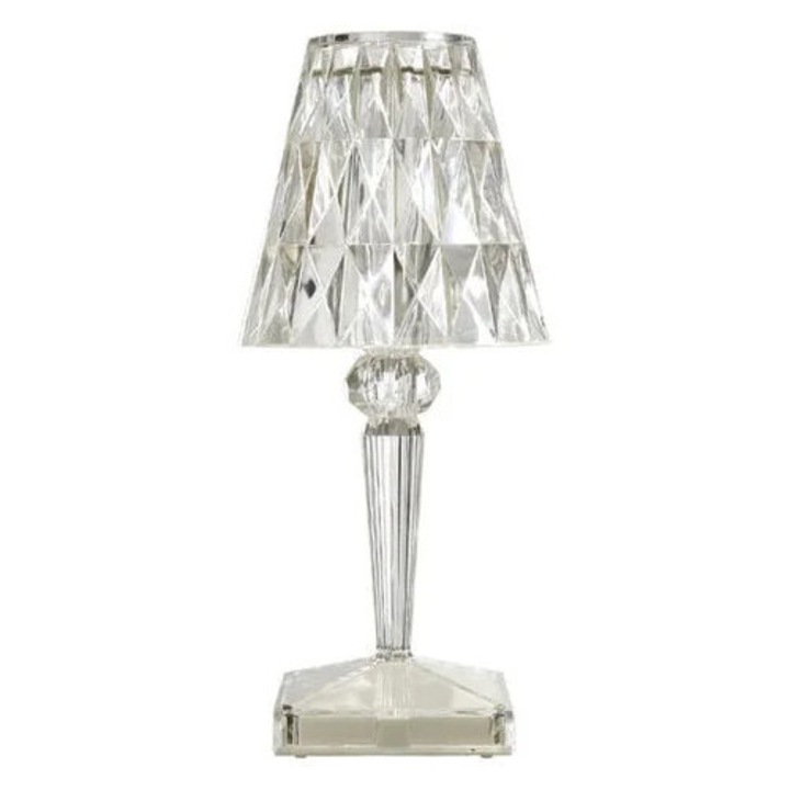 Lampa de birou, cristal acrilic, incarcabila, dimabila, alb, 8.6x26cm