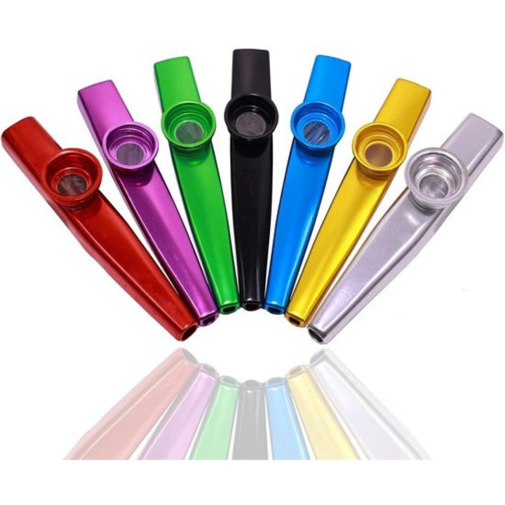 7 darabos fém kazoo készlet, többszínű, 12x2cm, kezdőknek