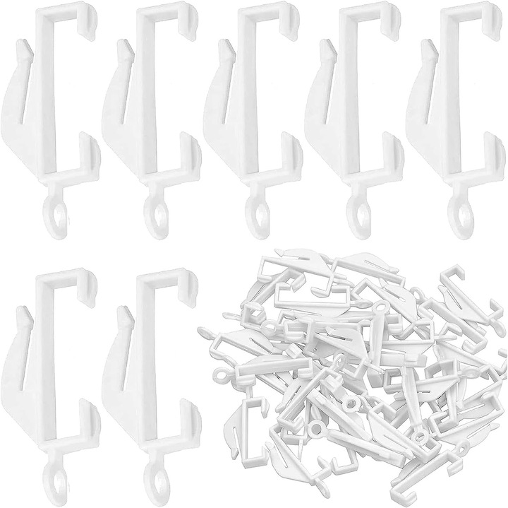 Set 80 carlige glisante pentru perdele, plastic, rezistente, alb, 32x7x4mm