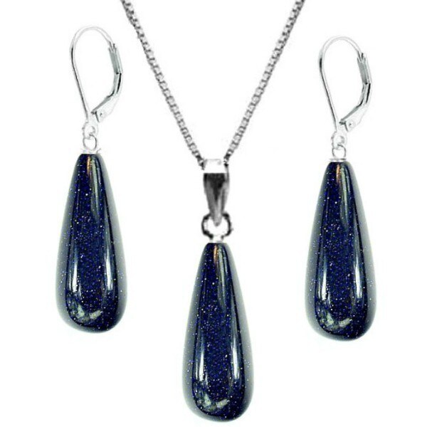 Set Argint Piatra Soarelui Indigo Lacrima