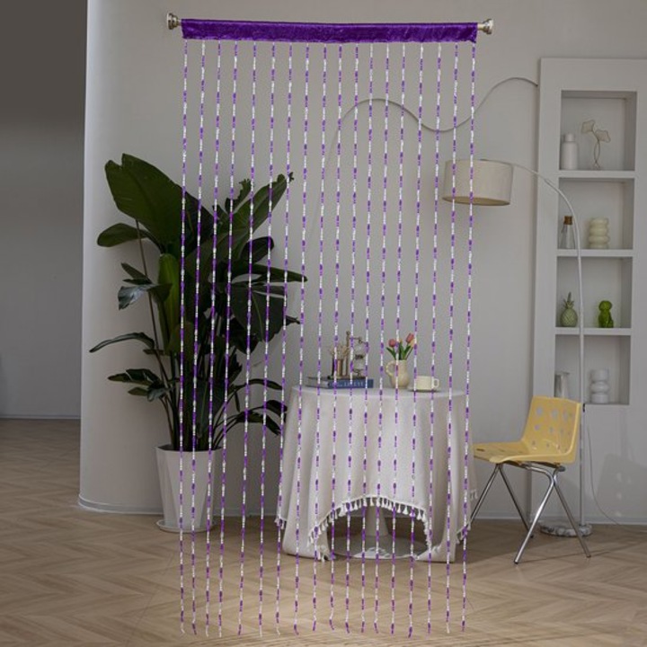 Gyöngyfüggöny, 200x100cm, poliészter, lila, belső dekoráció