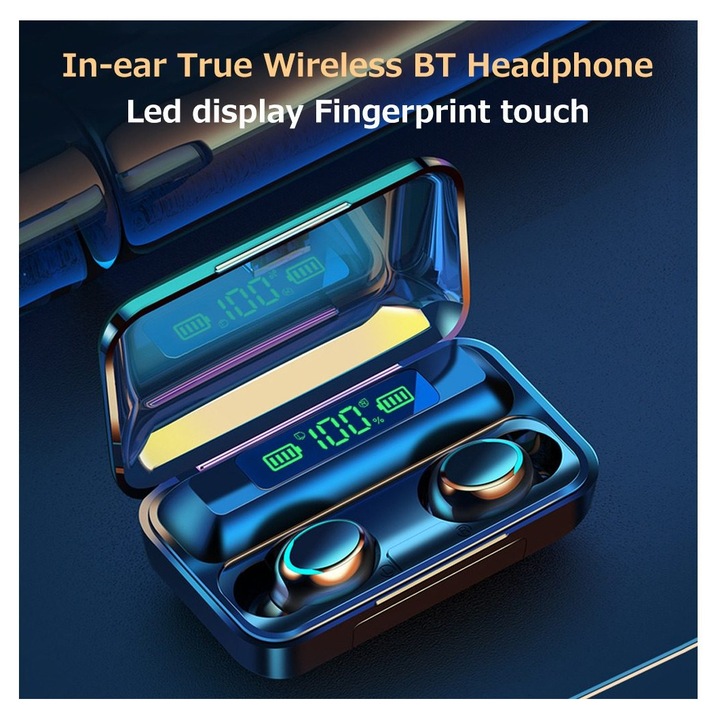 Vezeték nélküli in-ear fülhallgató, fekete/fehér, 8mm, 45mAh, 800mAh, szett