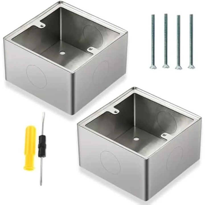 Cutie montaj incastrat, 2 buc, otel inoxidabil, 86x86x33mm, gri argintiu