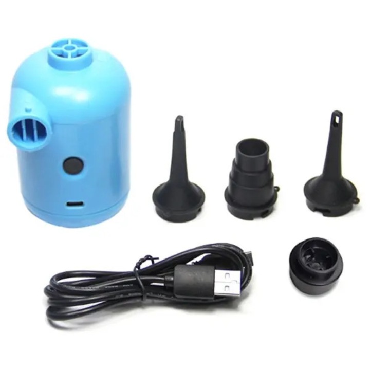 USB elektromos pumpa levegőhöz, 3V, kék, 4 adapterrel, 10x15x22cm