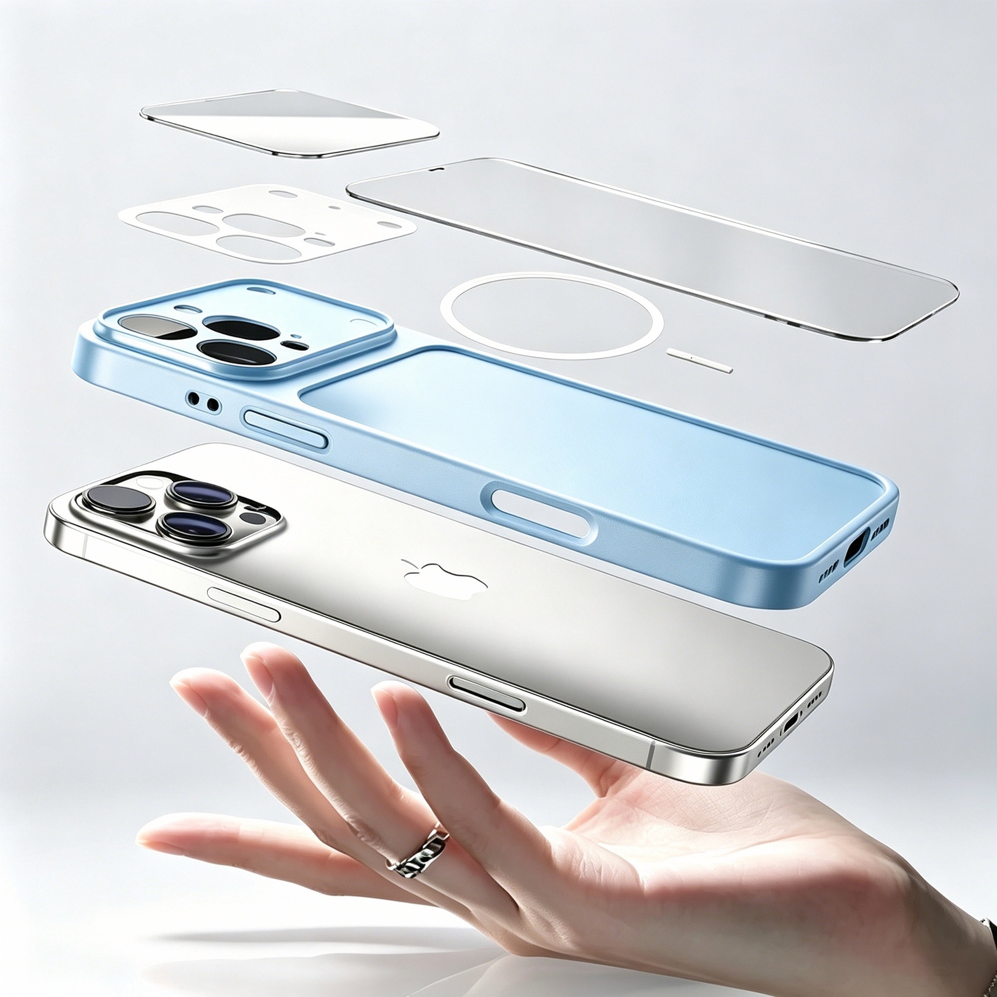 Husa telefon ultra-subtire magnetica mata, protectie lentila sticla Corning, pentru iPhone 16 Pro Max