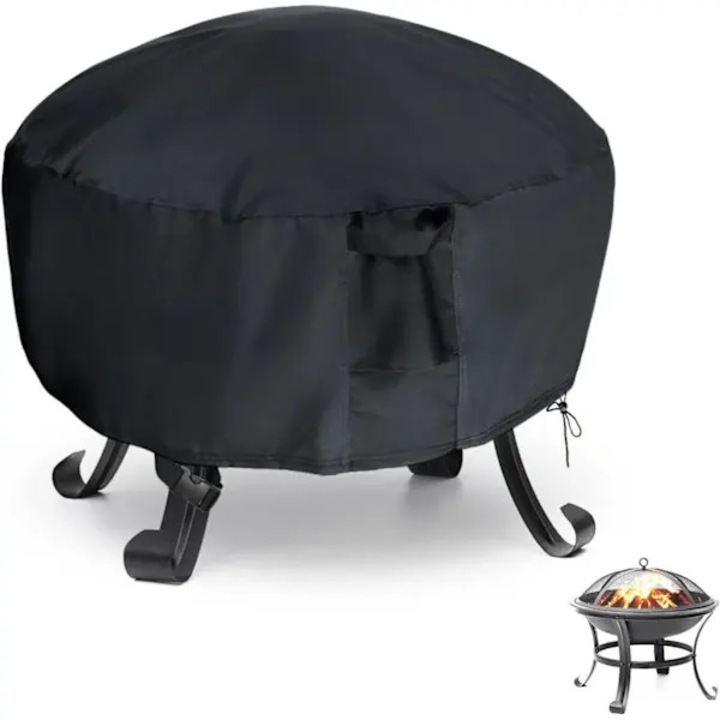 Кръгъл калъф за градинско огнище CJ-K0497-260615-1121, материал Oxford 600D с PVC покритие, водоустойчив, със странична вентилация, подсилени дръжки и шнур за пристягане, черен, O 32 инча x 16 инча