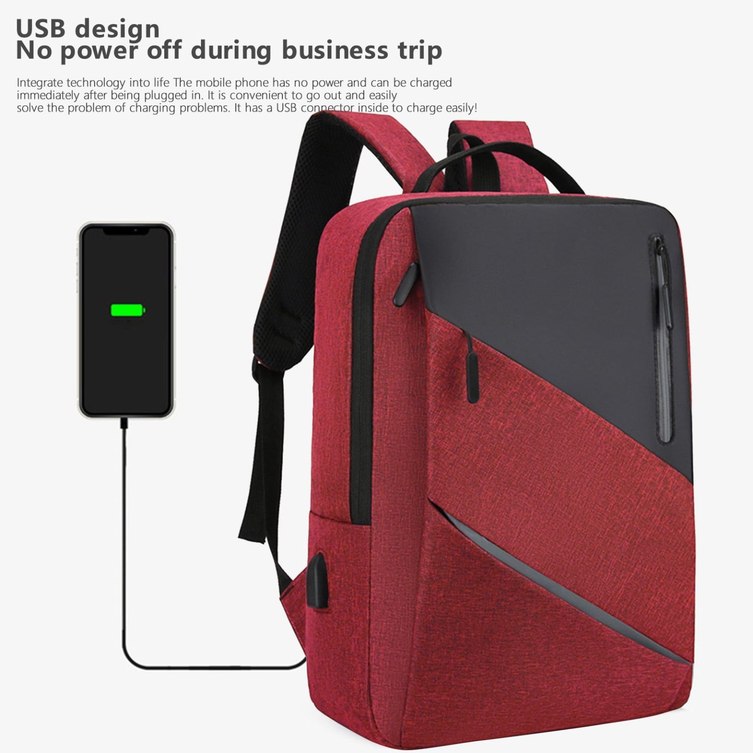 Rucsac laptop business slim rezistent la apa negru 45x30x13cm USB