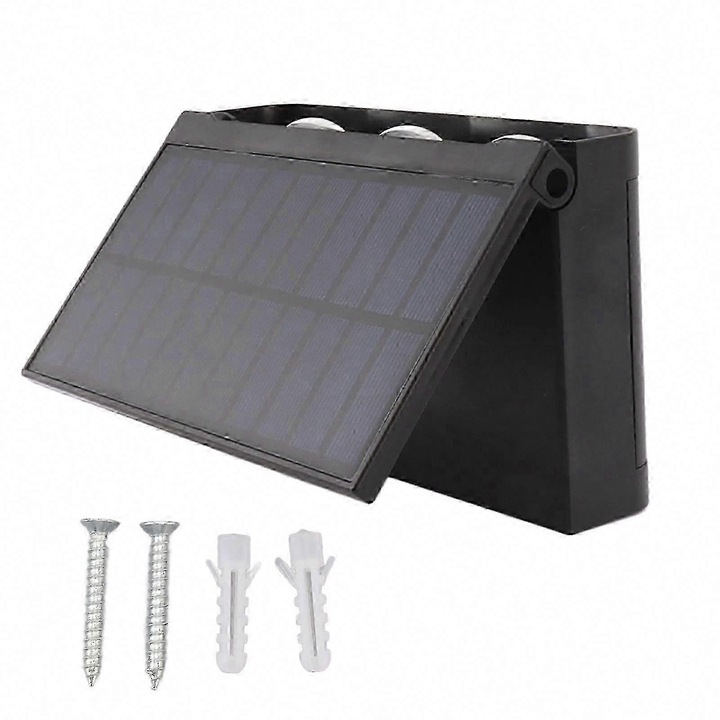 Napelemes fali lámpa fel-le világítással, IP65, hideg fehér, 6 LED, 1500mAh, 12x7cm