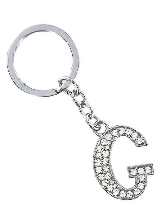 Fém kulcstartó OEM G betű, ezüst, 8x3x0.2cm, strasszokkal