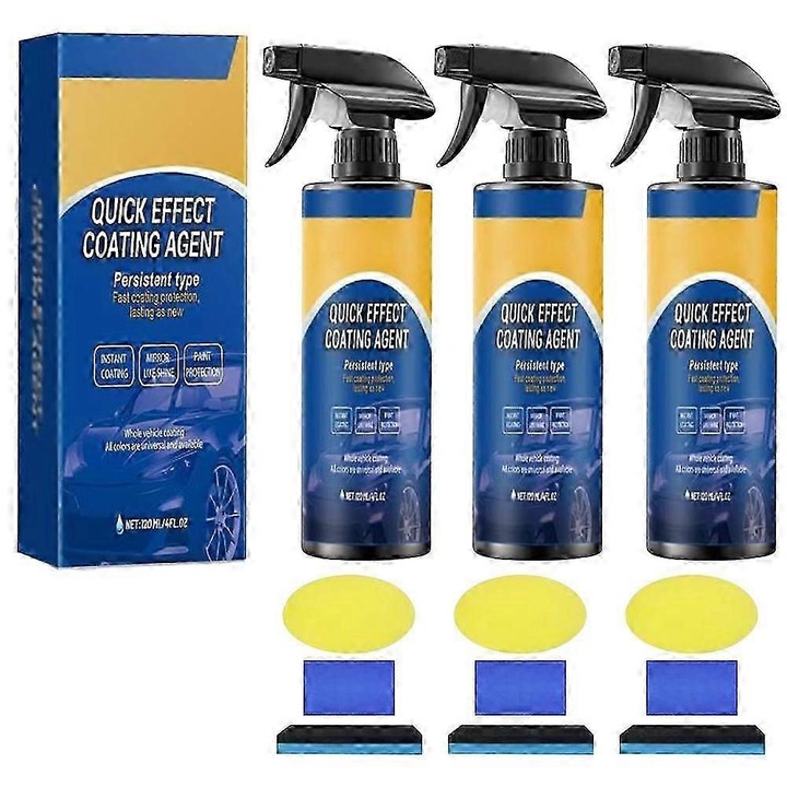 Autóápoló spray 120ml, hidrofób védelem, gyorsan száradó, 3 darabos szett