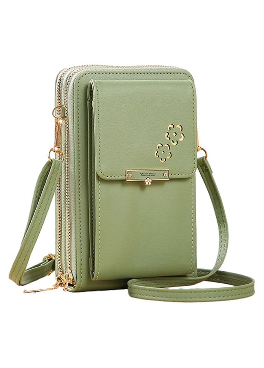 Geanta telefon dama, piele PU, capacitate mare, verde, 11x6x19cm
