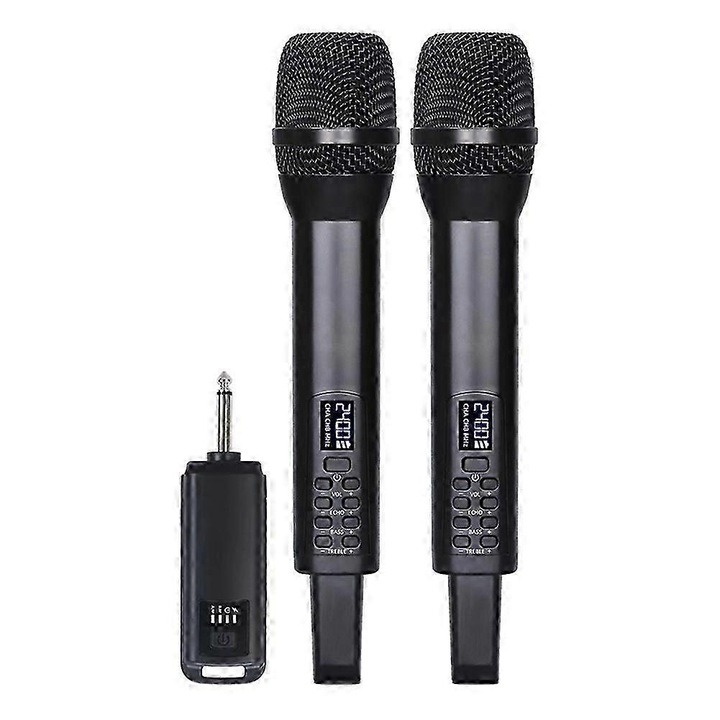 Vezeték nélküli karaoke mikrofon szett 2 db, fekete, 30-50m, 8 óra üzemidő