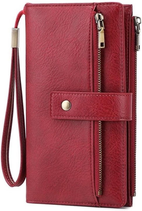 Portofel dama trifold piele RFID bordo 19.3x2.5x11cm