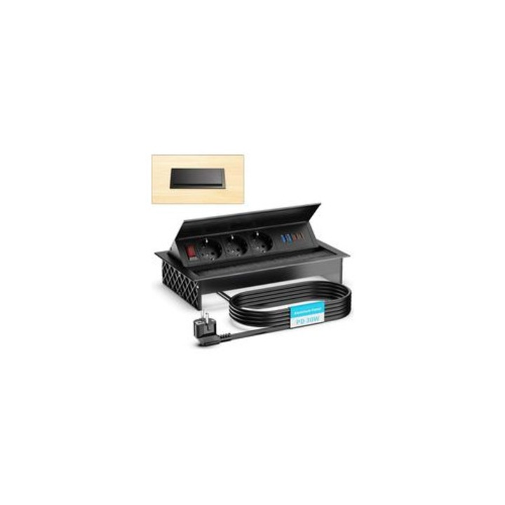 Beépíthető elosztó 7 aljzat USB-C PD 30W USB-A fekete 25.9x14.7cm 1.8m kábel