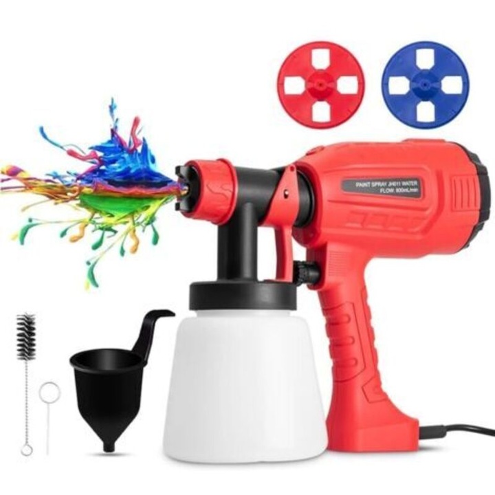Електрически пистолет за боядисване 700W HVLP, 2 дюзи, 1000ML, бял